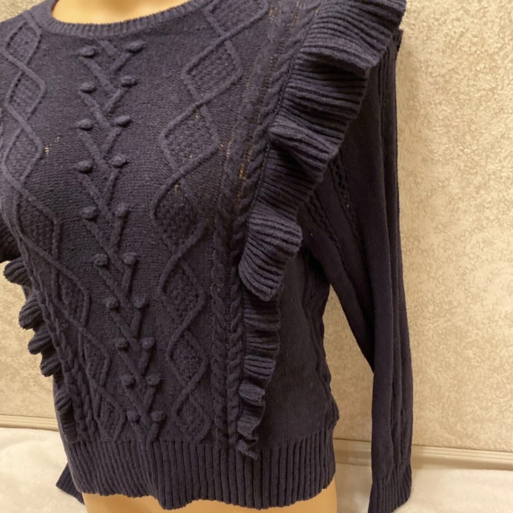 Express Navy Cable Knit Ruffle Sweater - Picture 5 of 13